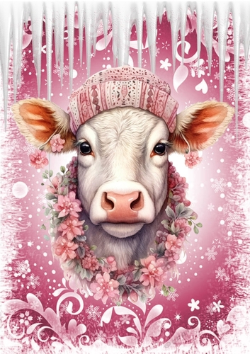 Lovely Pink Christmas With Snow/ Icicles A4 Two
