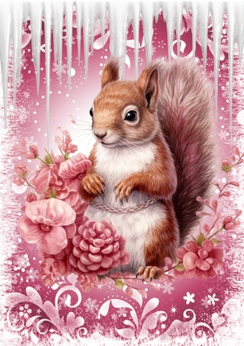 Lovely Pink Christmas With Snow/ Icicles A4 Four