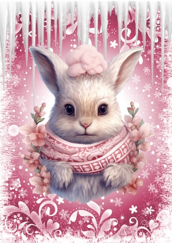 Lovely Pink Christmas With Snow/ Icicles A4 Three