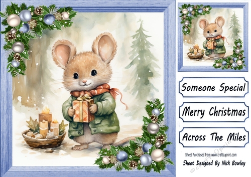 Cute Christmas Mouse With Blue Baubles 8x8 One