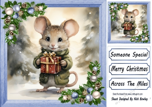 Cute Christmas Mouse With Blue Baubles 8x8 Two
