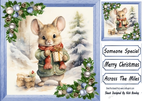 Cute Christmas Mouse With Blue Baubles 8x8 Three