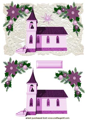 Lovely Purple Church on Ecru Lace
