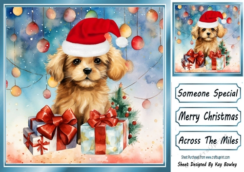 Cute Puppy In Santa Hat With Baubles 8x8 One