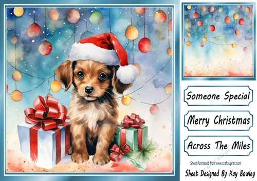 Cute Puppy In Santa Hat With Baubles 8x8 Two