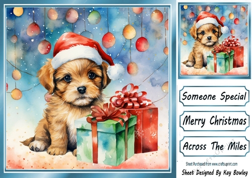 Cute Puppy In Santa Hat With Baubles 8x8 Three