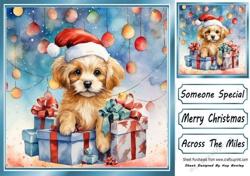 Cute Puppy In Santa Hat With Baubles 8x8 Four