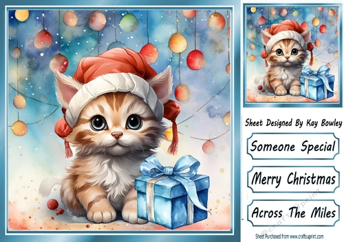 Cute Kitten In Santa Hat With Baubles 8x8 One