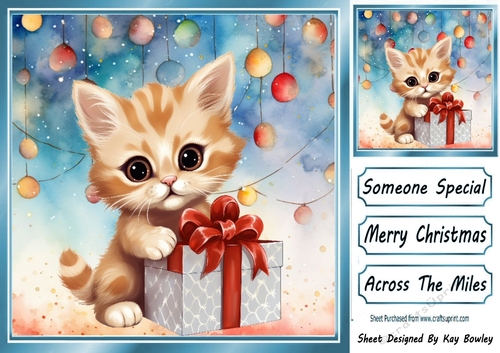 Cute Kitten With Present In Baubles 8x8 Frame Two