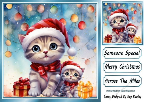 Cute Kittens In Santa Hat With Baubles 8x8 Three