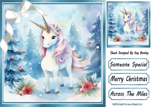 Cute Unicorns In Winter Scene 8x8 One