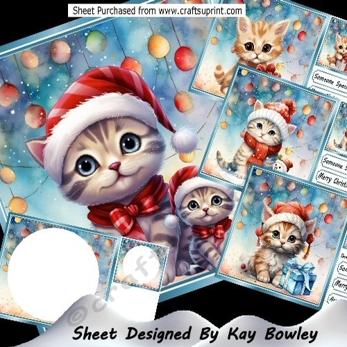  4 Cute Kittens In Santa Hats With Baubles 8x8 Mini Kit