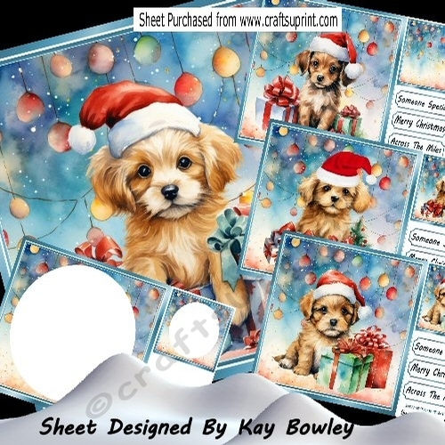 4 Cute Puppies In Santa Hats With Baubles 8x8 Mini Kit