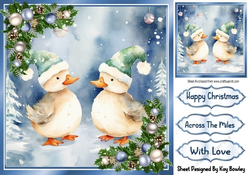 Cute Duck In Santa Hats With Baubles 8x8 Three