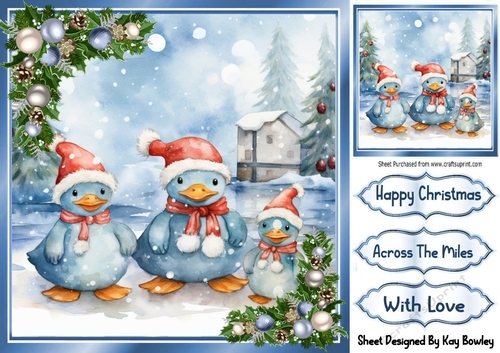 Cute Duck In Santa Hats With Baubles 8x8 Four