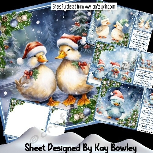  4 Cute Ducks In Santa Hats With Baubles 8x8 Mini Kit
