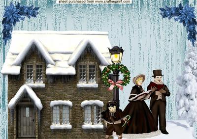 Snow Cottage with Carol Singers A4 Topper