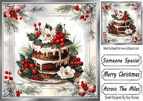 Lovely Red Berry & Holly 8x8 Card Front  With Yummy Cake (One)
