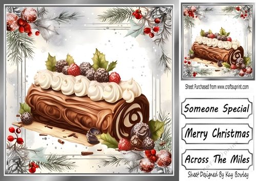 Lovely Red Berry & Holly 8x8 Card Front  With Yummy Cake (Two)