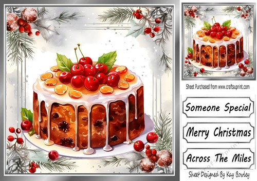 Lovely Red Berry & Holly 8x8 Card Front  With Yummy Cake (Three)