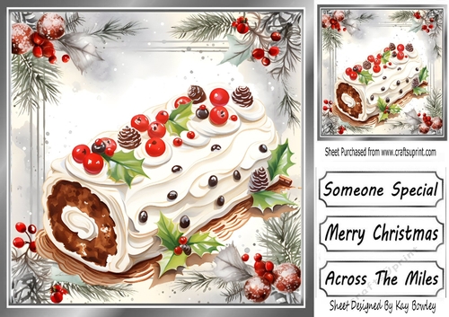 Lovely Red Berry & Holly 8x8 Card Front  With Yummy Cake (Four)