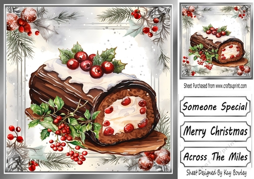 Lovely Red Berry & Holly 8x8 Card Front  With Yummy Cake (Five)