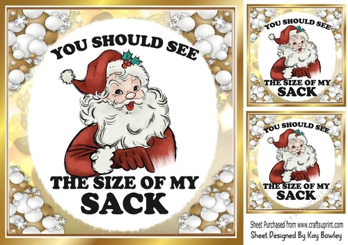 Gold & White Baubles With Santa Caption 8x8 Two
