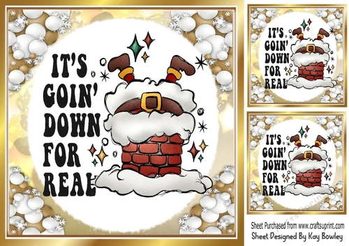 Gold & White Baubles With Santa Caption 8x8 Three