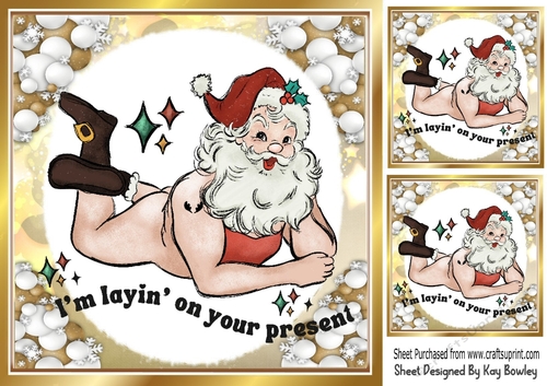 Gold & White Baubles With Santa Caption 8x8 Four