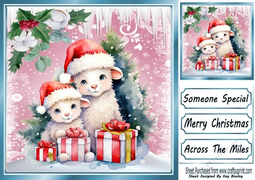 Lovely Pink Christmas With Snow/ Icicles 8x8 Animals One