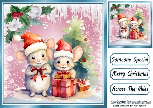 Lovely Pink Christmas With Snow/ Icicles 8x8 Animals Two