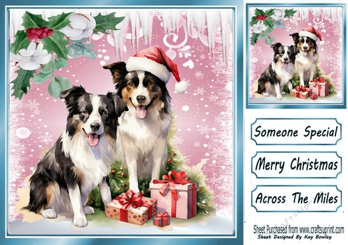 Lovely Pink Christmas With Snow/ Icicles 8x8 Animals Four