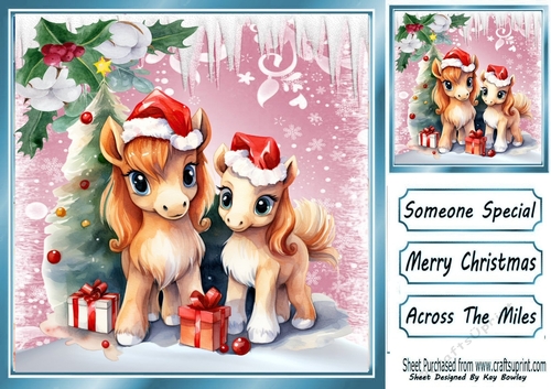Lovely Pink Christmas With Snow/ Icicles 8x8 Animals Three