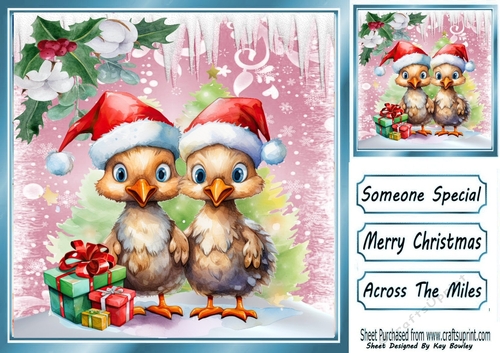 Lovely Pink Christmas With Snow/ Icicles 8x8 Animals Five