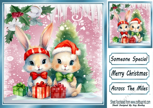 Lovely Pink Christmas With Snow/ Icicles 8x8 Animals Six