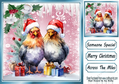 Lovely Pink Christmas With Snow/ Icicles 8x8 Animals Seven