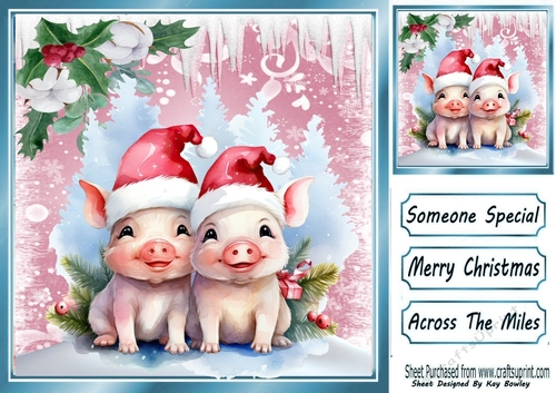 Lovely Pink Christmas With Snow/ Icicles 8x8 Animals Eight
