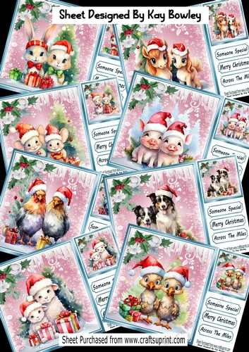 8 Lovely Pink Christmas With Snow/ Icicles 8x8 Animals BUMPER KIT