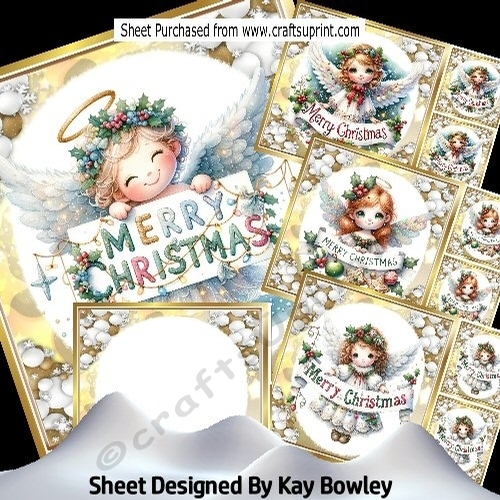 4 Gold & White Baubles With Pretty Angels 8x8 Mini Kit