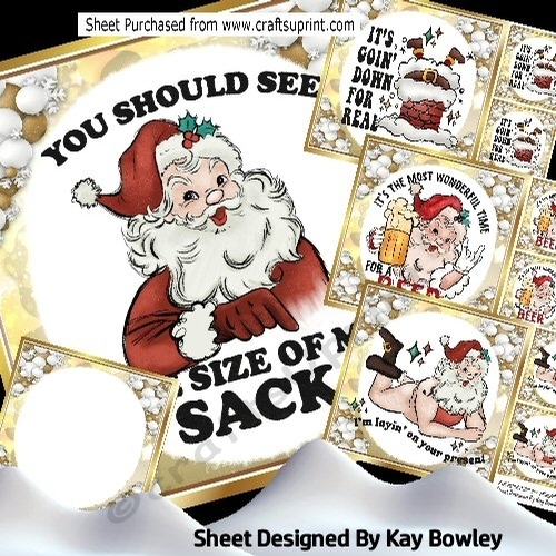 4 Gold & White Baubles With Santa Captions 8x8 Mini Kit