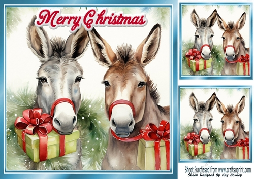Lovely Christmas Donkeys With Presents 8x8 Card Front Three