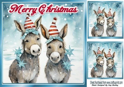 Lovely Christmas Donkeys In Striped Hats 8x8 Card Front Four