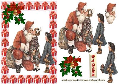 Old Victorian Painting of Santa with Children