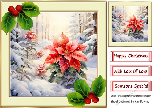 Red Poinsettias In The Winter With Holly 8x8 Cream/Gold Frame (One)