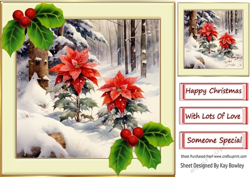 Red Poinsettias In The Winter With Holly 8x8 Cream/Gold Frame (Two)