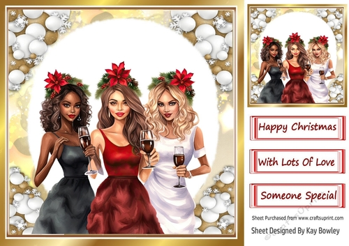 Christmas Gold/Cream Baubles Celebrations PARTY TIME! 8x8 Card Front