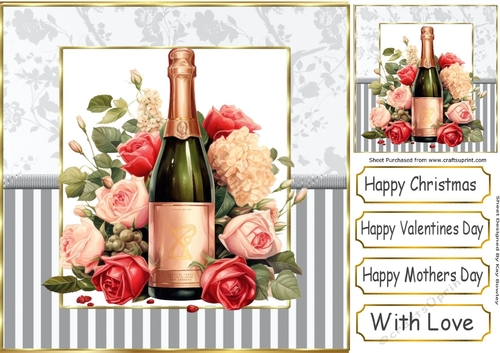 Lovely Red Roses And Champagne Silver Stripe 8x8 Frame