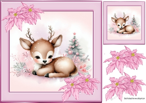 Pretty Deers With Pink Poinsettias 8x8 (Eight)