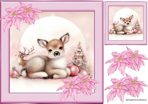 Pretty Deers With Pink Poinsettias 8x8 (Nine)