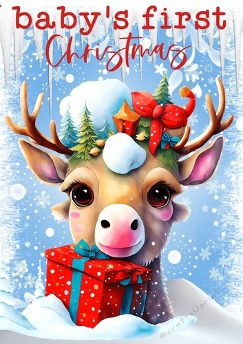 Babys 1st Christmas, With Cute Reindeer And Snow A4